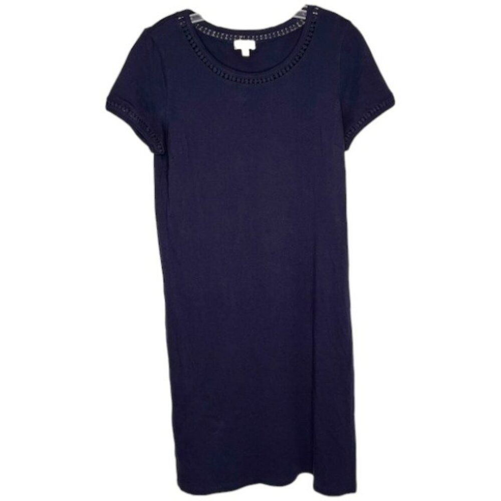 Talbots 100% Cotton Short-Sleeved T-Shirt Dress Crochet Trim - Navy - S